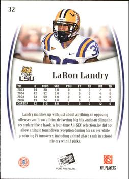 2007 Press Pass Legends #32 LaRon Landry Back