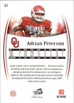 2007 Press Pass Legends #47 Adrian Peterson Back