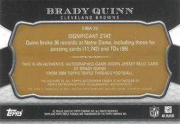 2009 Topps Triple Threads - Autographed Relics Gold #TTRA-23 Brady Quinn Back