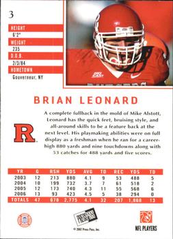 2007 Press Pass SE #3 Brian Leonard Back