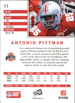 2007 Press Pass SE #11 Antonio Pittman Back