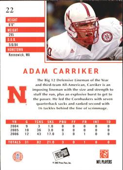 2007 Press Pass SE #22 Adam Carriker Back