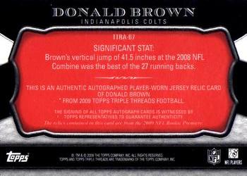 2009 Topps Triple Threads - Autographed Relics Red #TTRA-67 Donald Brown Back