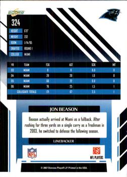 2007 Score #324 Jon Beason Back