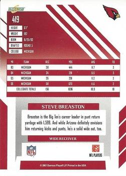 2007 Score #419 Steve Breaston Back