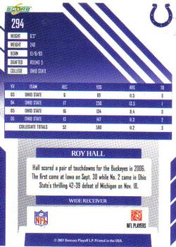 2007 Score #294 Roy Hall Back