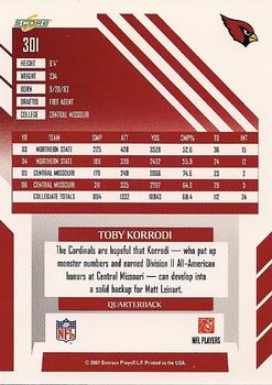 2007 Score #301 Toby Korrodi Back