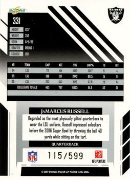 2007 Score Select #331 JaMarcus Russell Back