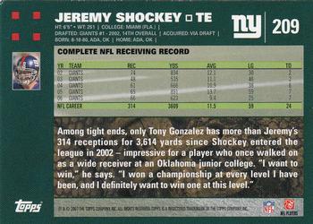2007 Topps #209 Jeremy Shockey Back