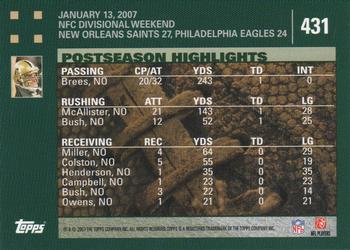 2007 Topps #431 Saints make NFC championship game... Back