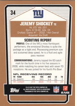 2007 Topps Draft Picks & Prospects #34 Jeremy Shockey Back