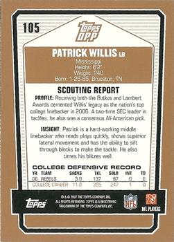2007 Topps Draft Picks & Prospects #105 Patrick Willis Back