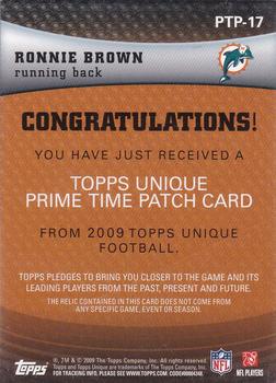 2009 Topps Unique - Prime Time Patches #PTP-17 Ronnie Brown Back