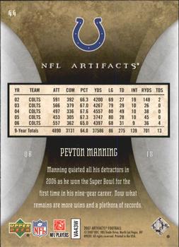 2007 Upper Deck Artifacts #44 Peyton Manning Back
