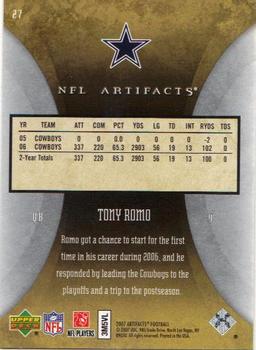 2007 Upper Deck Artifacts #27 Tony Romo Back