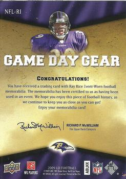 2009 Upper Deck - Game Day Gear #NFL-RI Ray Rice Back