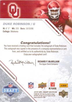 2009 Upper Deck Draft Edition - Autographs Silver #39 Duke Robinson Back