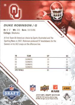 2009 Upper Deck Draft Edition - Brown #39 Duke Robinson Back