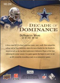 2009 Upper Deck Icons - Decade of Dominance Gold #DD-DW DeMarcus Ware Back