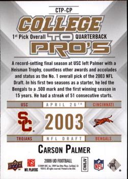 2009 Upper Deck Rookie Exclusives - College to Pros #CTP-CP Carson Palmer Back