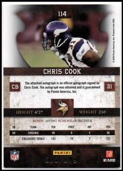 2010 Panini Plates & Patches #114 Chris Cook  Back