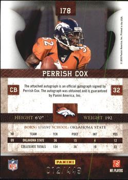 2010 Panini Plates & Patches #178 Perrish Cox  Back
