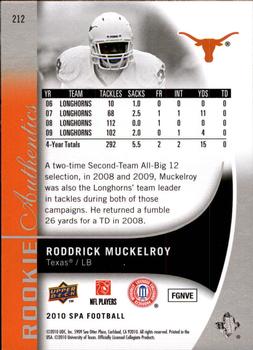 2010 SP Authentic #212 Roddrick Muckelroy Back