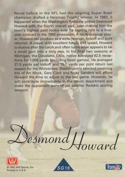1992 All World - Greats/Rookies #SG15 Desmond Howard Back
