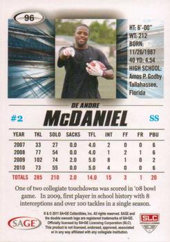 2011 SAGE HIT #96 DeAndre McDaniel Back