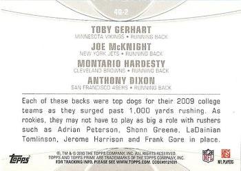 2010 Topps Prime - 4th Quarter #4Q-2 Toby Gerhart / Joe McKnight / Montario Hardesty / Anthony Dixon Back