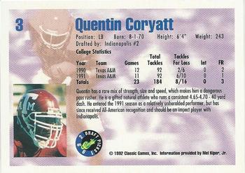 1992 Classic Draft Picks - Gold #3 Quentin Coryatt Back