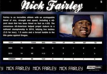 2011 Press Pass #5 Nick Fairley Back