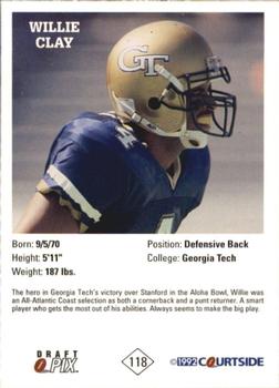 1992 Courtside Draft Pix - Bronze #118 Willie Clay Back
