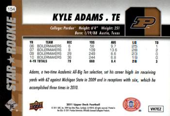 2011 Upper Deck #154 Kyle Adams Back