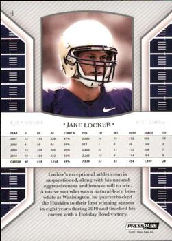 2011 Press Pass Legends #4 Jake Locker Back