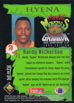 1994 Coca-Cola Monsters of the Gridiron #29 Hardy Nickerson Back