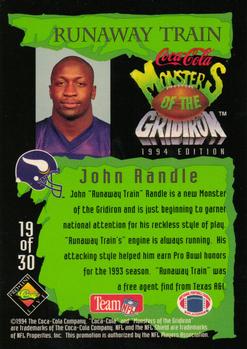 1994 Coca-Cola Monsters of the Gridiron #19 John Randle Back