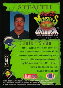 1994 Coca-Cola Monsters of the Gridiron #26 Junior Seau Back
