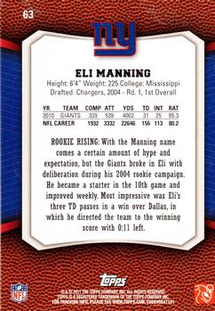 2011 Topps Rising Rookies #63 Eli Manning Back