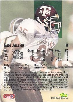 1994 Classic NFL Draft - Gold #6 Sam Adams Back
