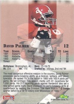 1994 Classic NFL Draft - Gold #12 David Palmer Back