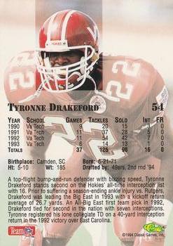 1994 Classic NFL Draft - Gold #54 Tyronne Drakeford Back