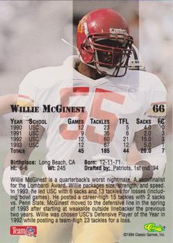 1994 Classic NFL Draft - Gold #66 Willie McGinest Back