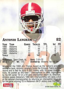 1994 Classic NFL Draft - Gold #82 Antonio Langham Back