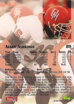 1994 Classic NFL Draft - Gold #89 Allen Aldridge Back