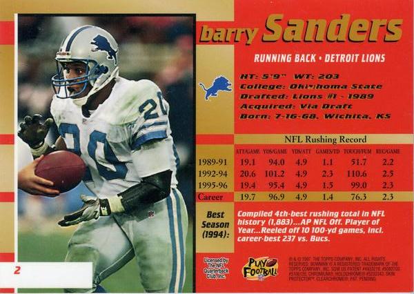 1997-98 Bowman's Best Super Bowl Jumbos #2 Barry Sanders Back