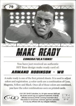 2011 SAGE HIT - Make Ready Black #79 Armand Robinson Back