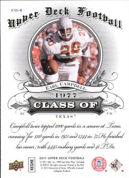 2011 Upper Deck - Class Of #CO-6 Earl Campbell Back