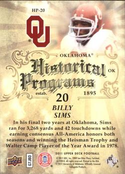2011 Upper Deck - Historical Programs #HP-20 Billy Sims Back