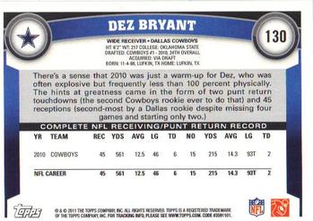 2011 Topps #130 Dez Bryant Back